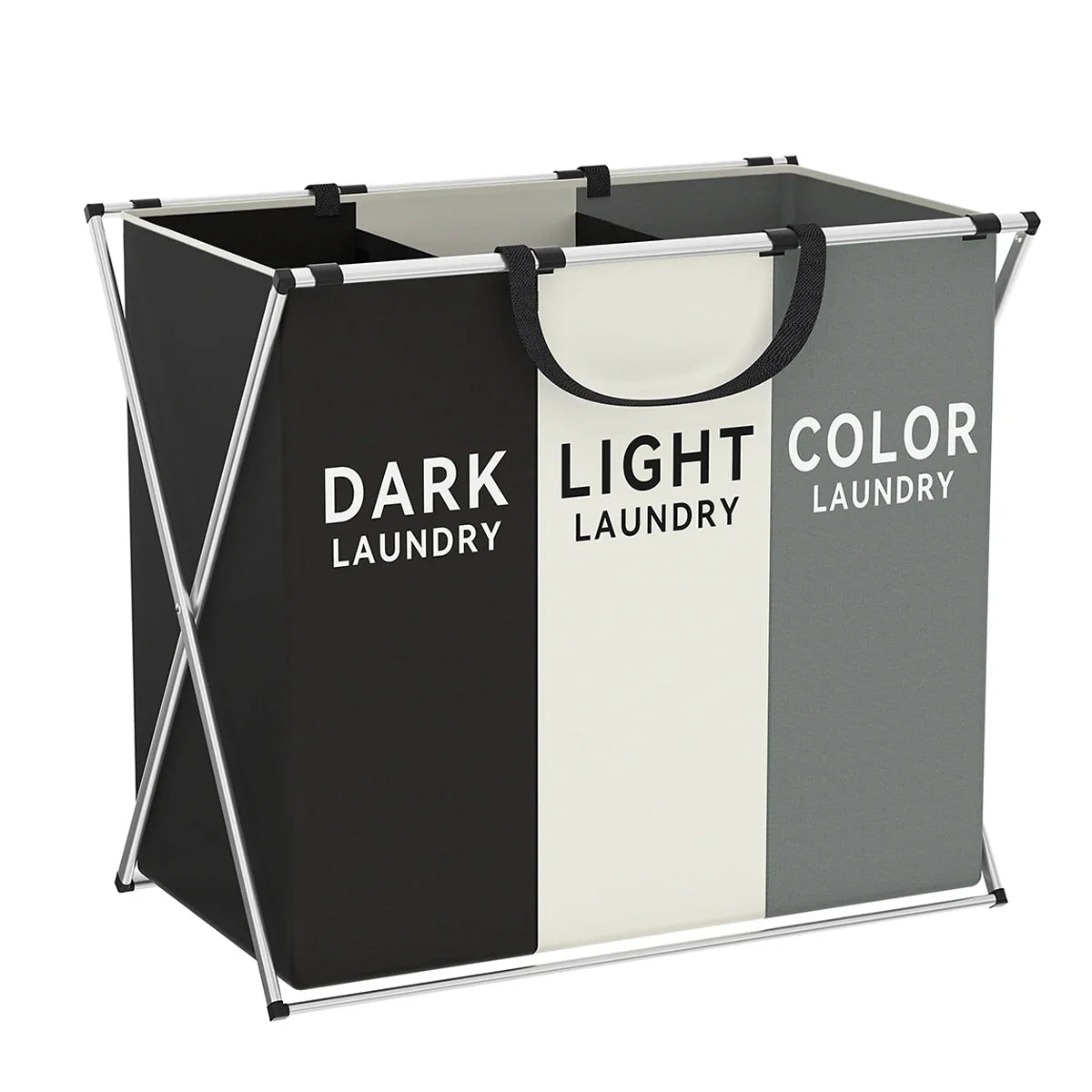 TriSort | Multi-Section Laundry Hamper | Foldable Clothes Basket with Compartments