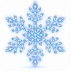 Close-up of a blue FrostGlow LED snowflake